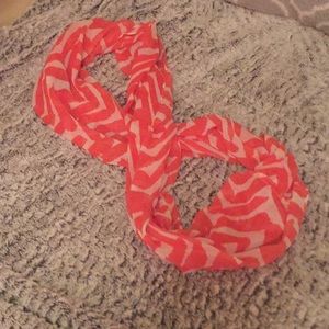Peachy pink and white infinity scarf